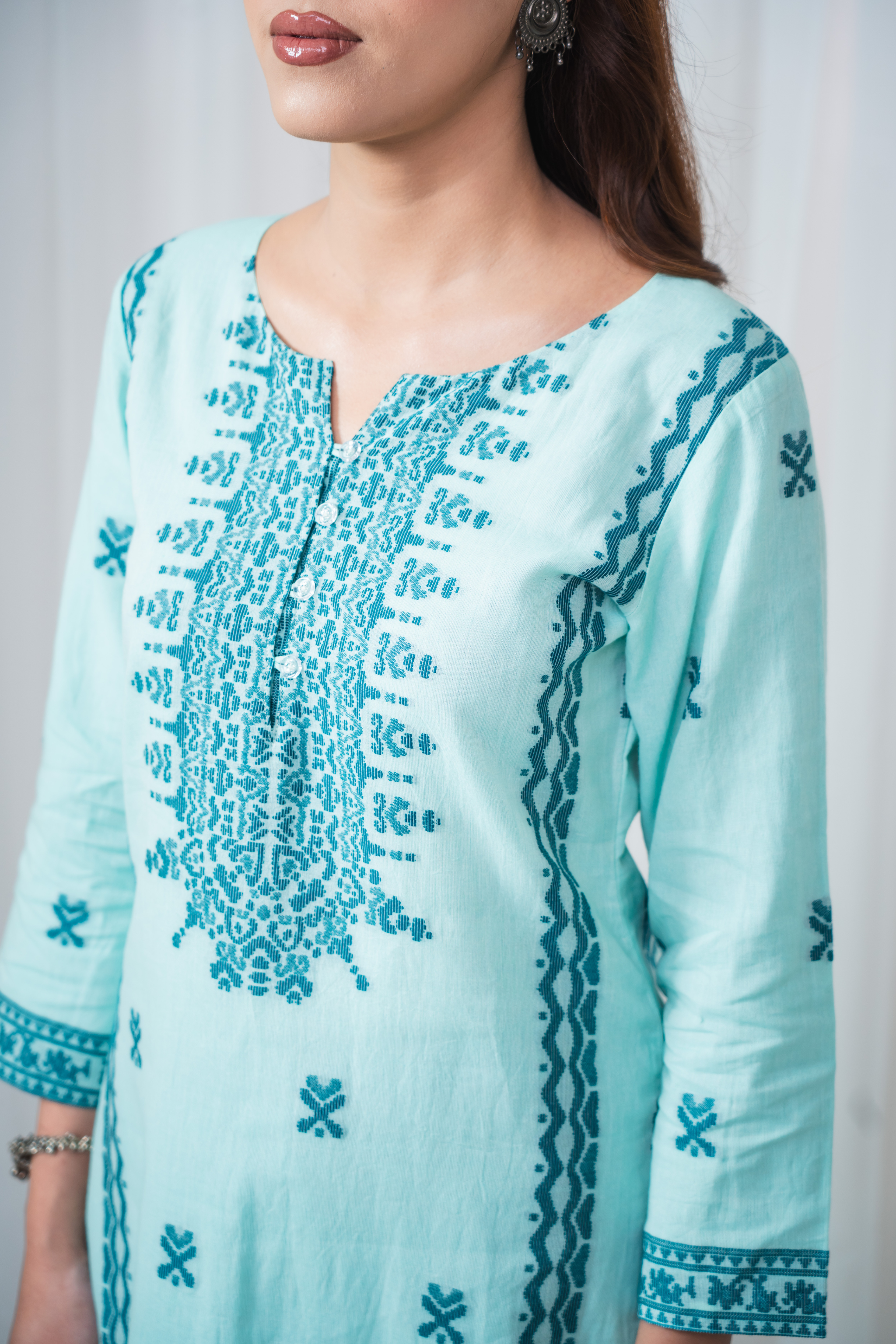 ETA Leima Premium Cotton Turquoise Kurta Set