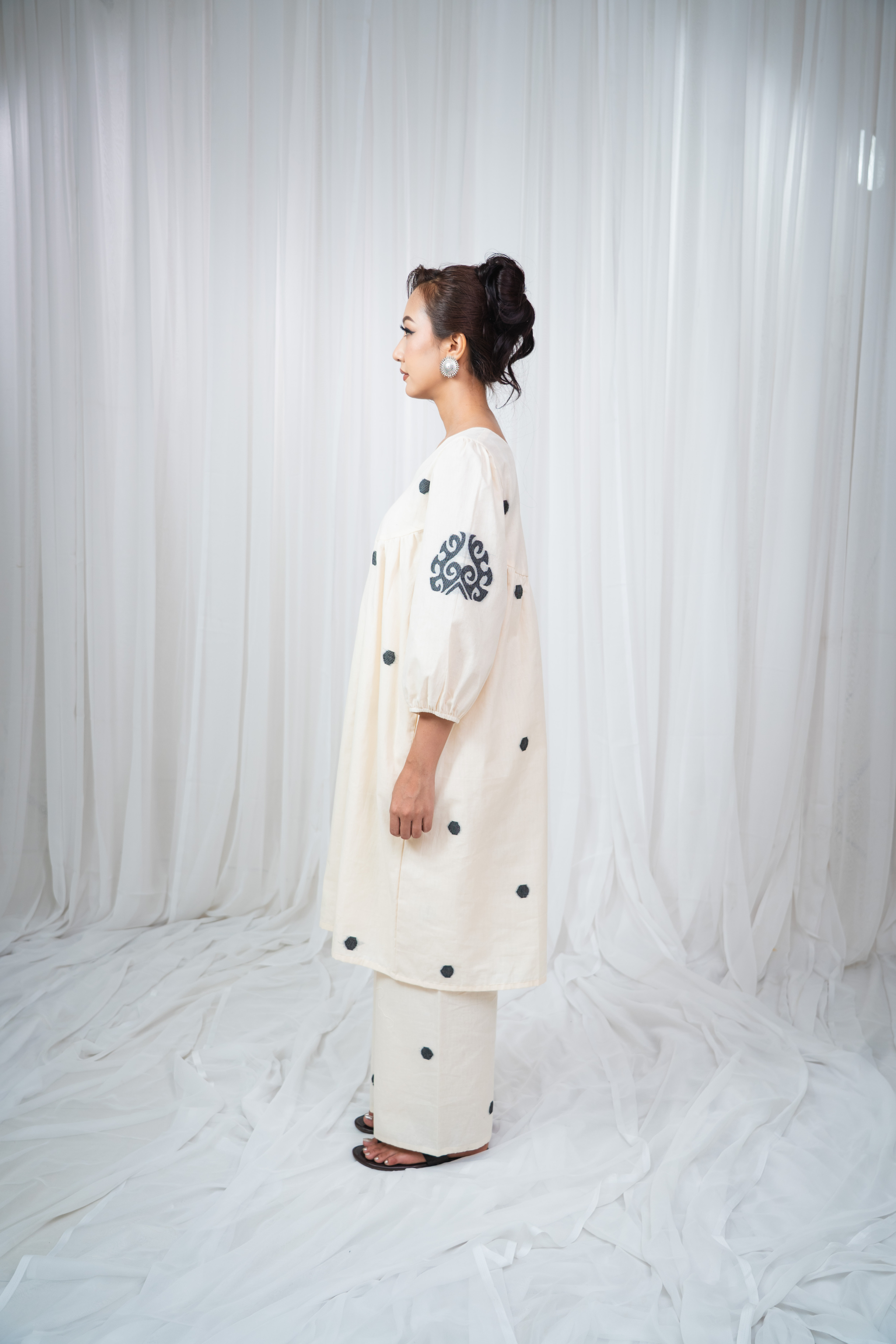 ETA Ebema Premium Cotton Cream & Black Kurta Set