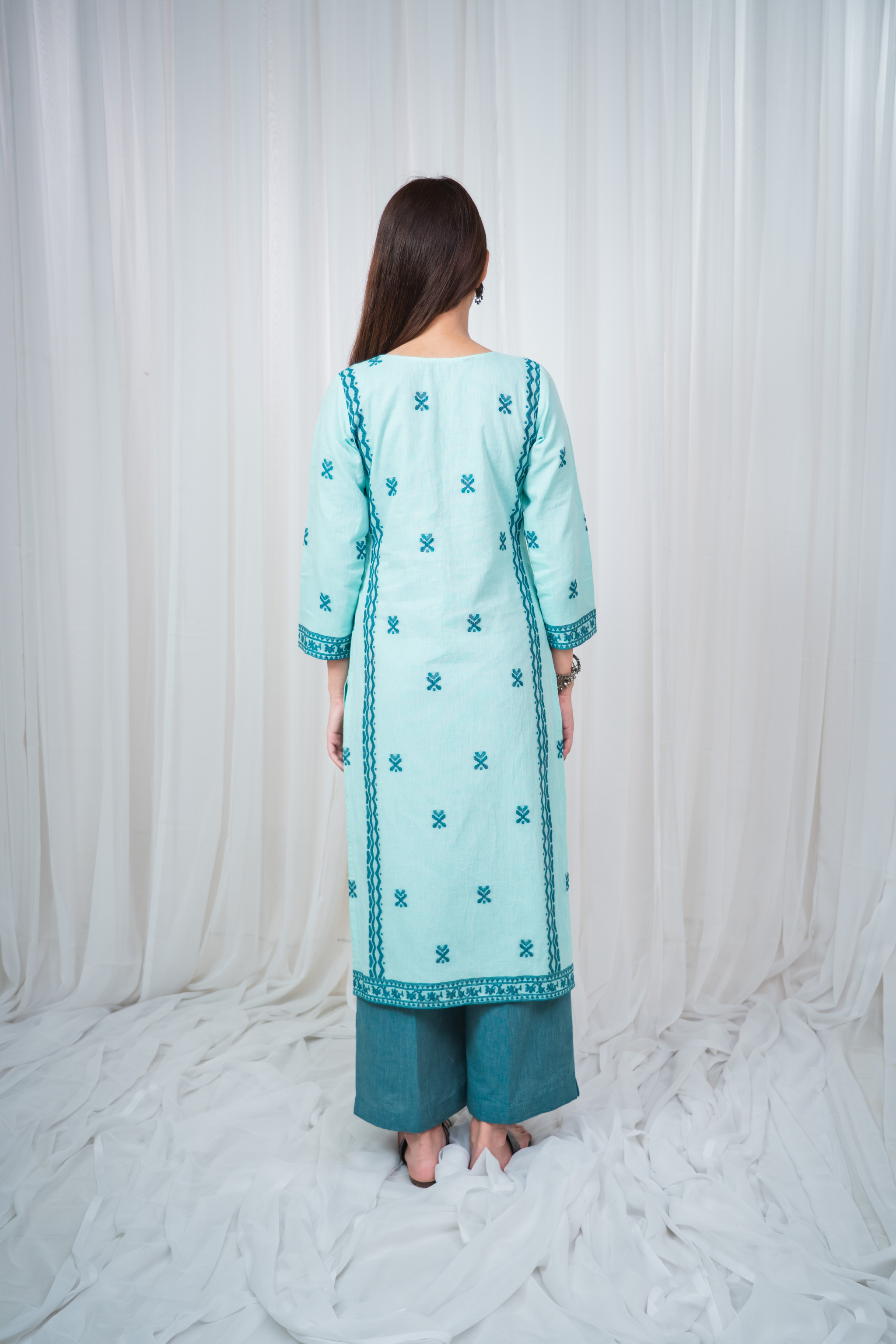 ETA Leima Premium Cotton Turquoise Kurta Set