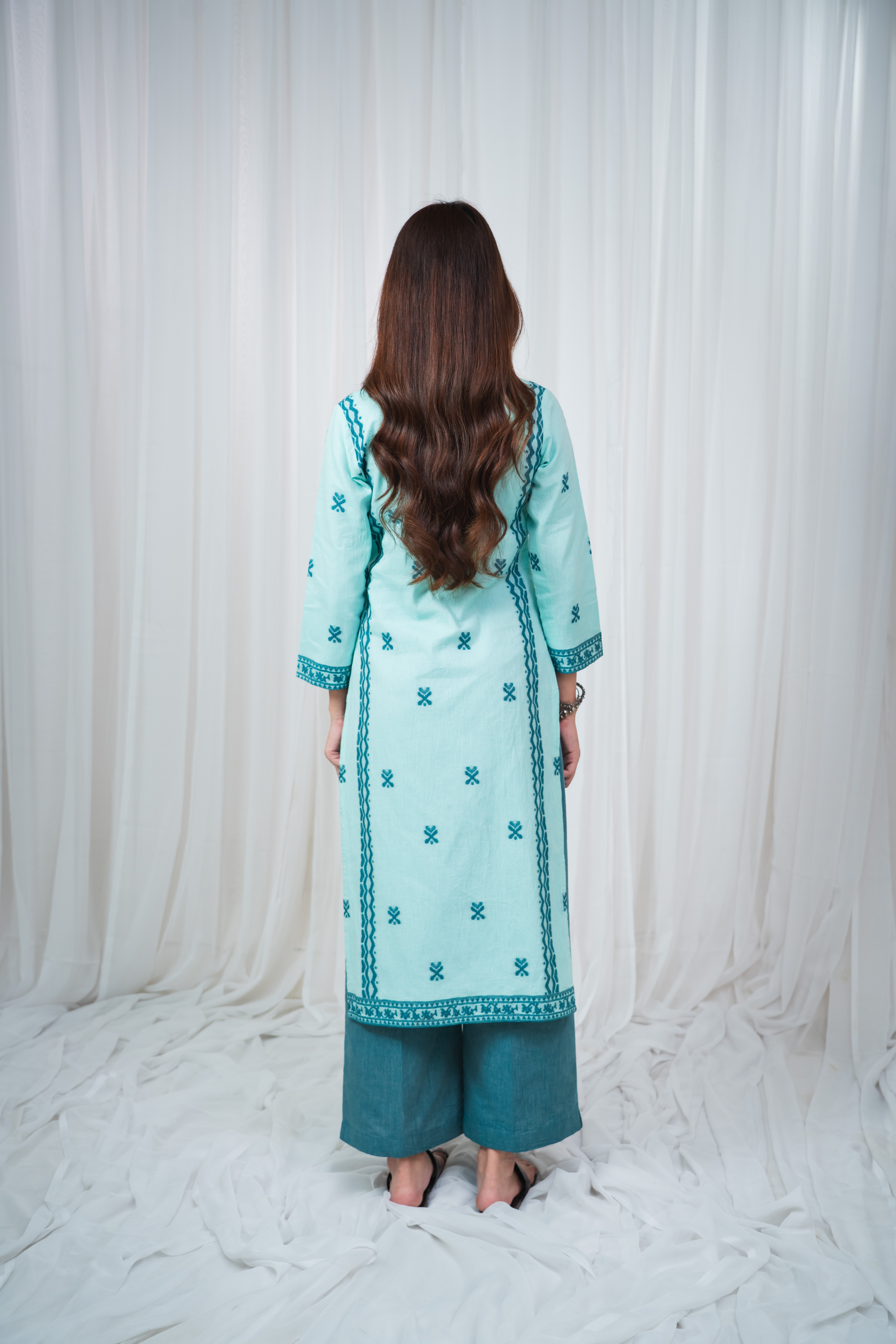 ETA Leima Premium Cotton Turquoise Kurta Set