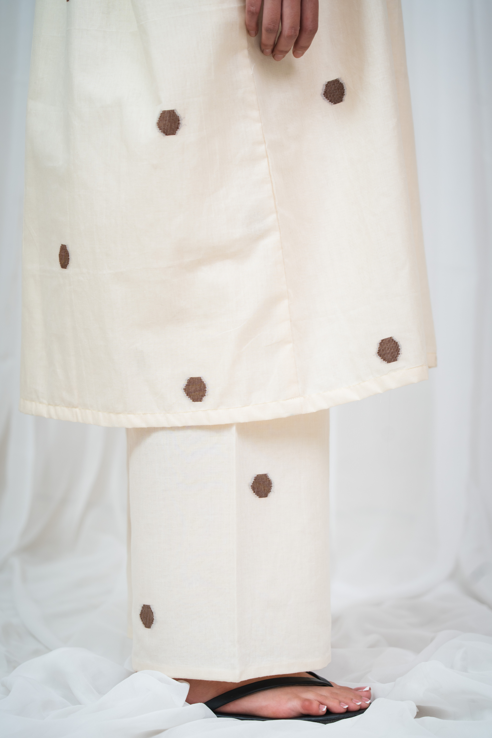 ETA Ebema Premium Cotton Cream & Coffee Kurta Set