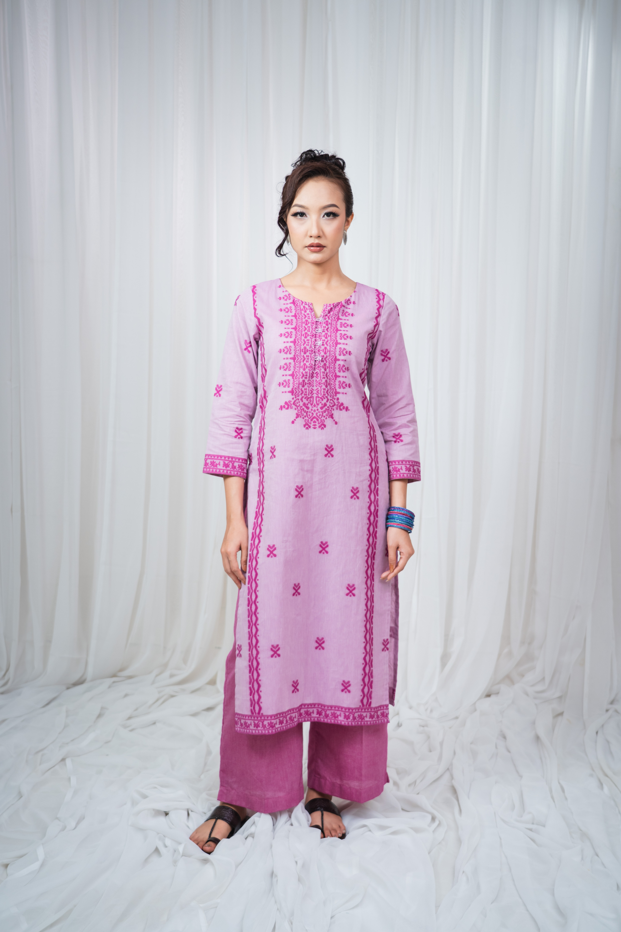ETA Leima Premium Cotton Magenta Kurta Set
