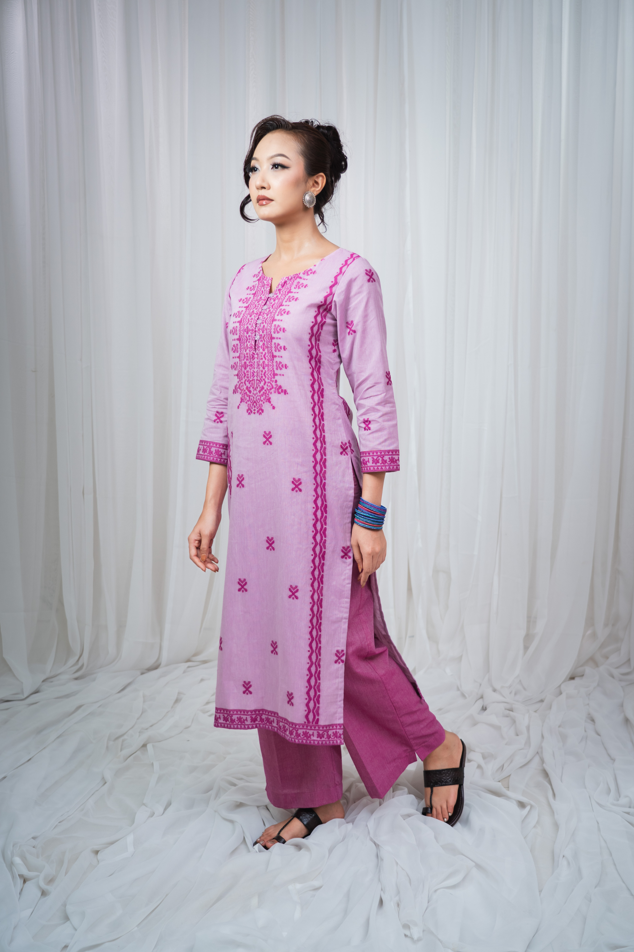 ETA Leima Premium Cotton Magenta Kurta Set