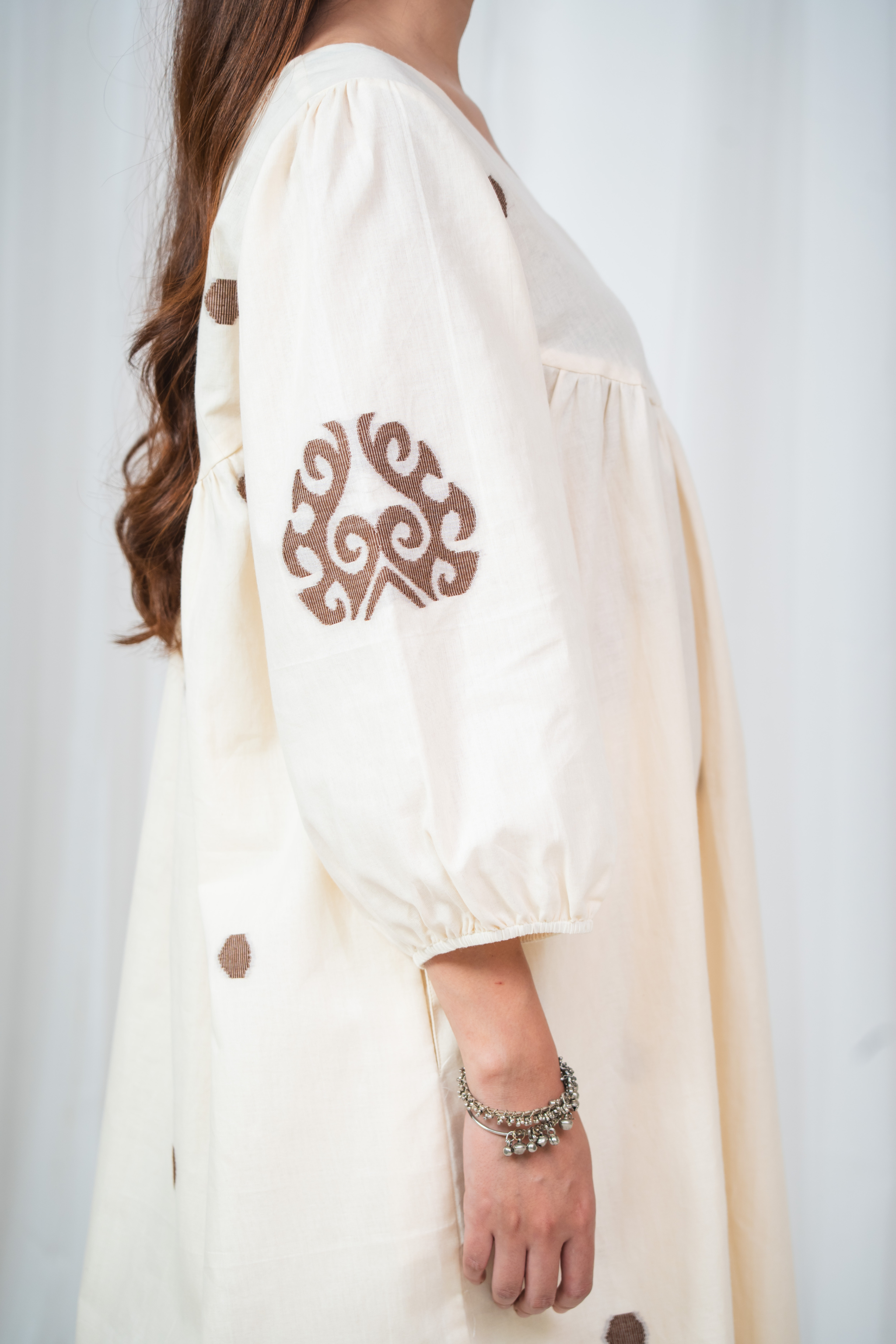 ETA Ebema Premium Cotton Cream & Coffee Kurta Set