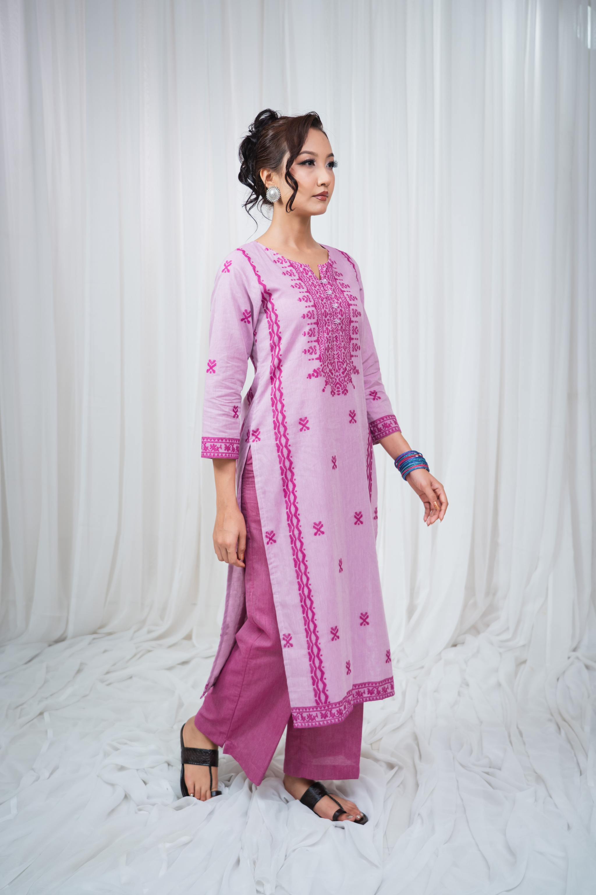 ETA Leima Premium Cotton Magenta Kurta Set