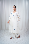 ETA Ebema Premium Cotton Cream & Navy Blue Kurta Set