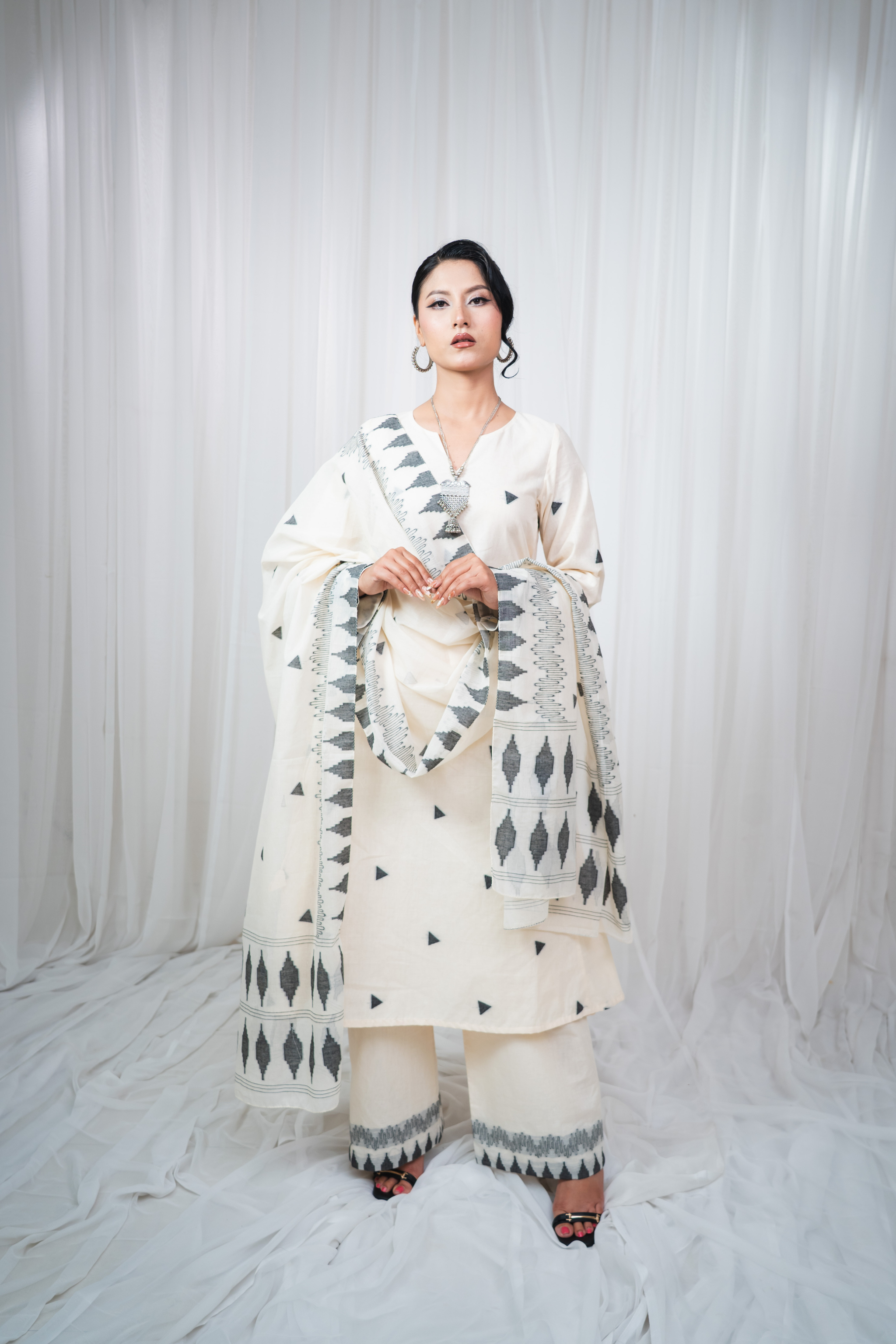 ETA Ahum – Cream Black Kurti Set