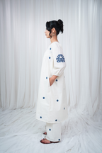ETA Ebema Premium Cotton Cream & Navy Blue Kurta Set