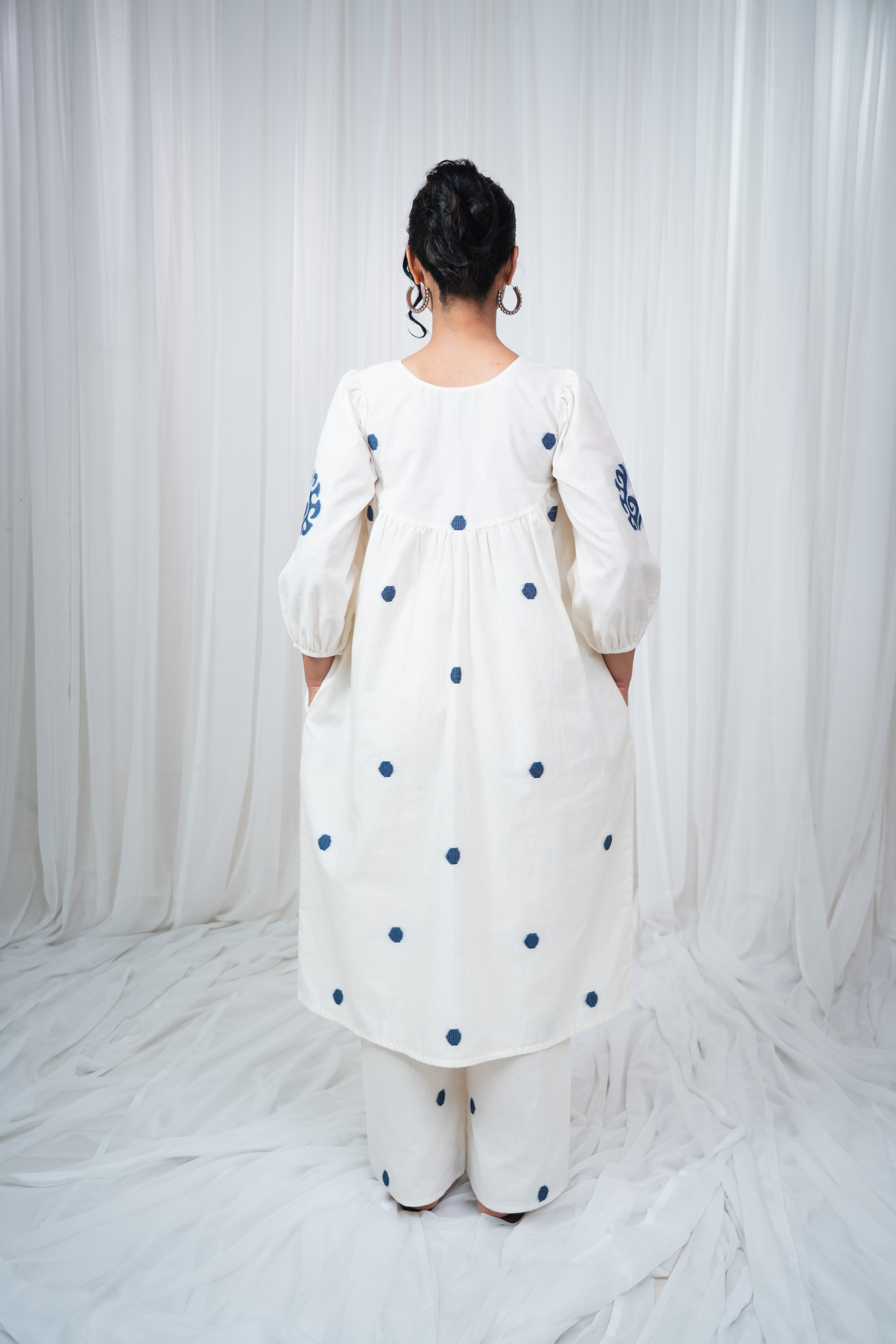 ETA Ebema Premium Cotton Cream & Navy Blue Kurta Set
