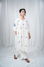 ETA Ebema Premium Cotton Cream & Navy Blue Kurta Set