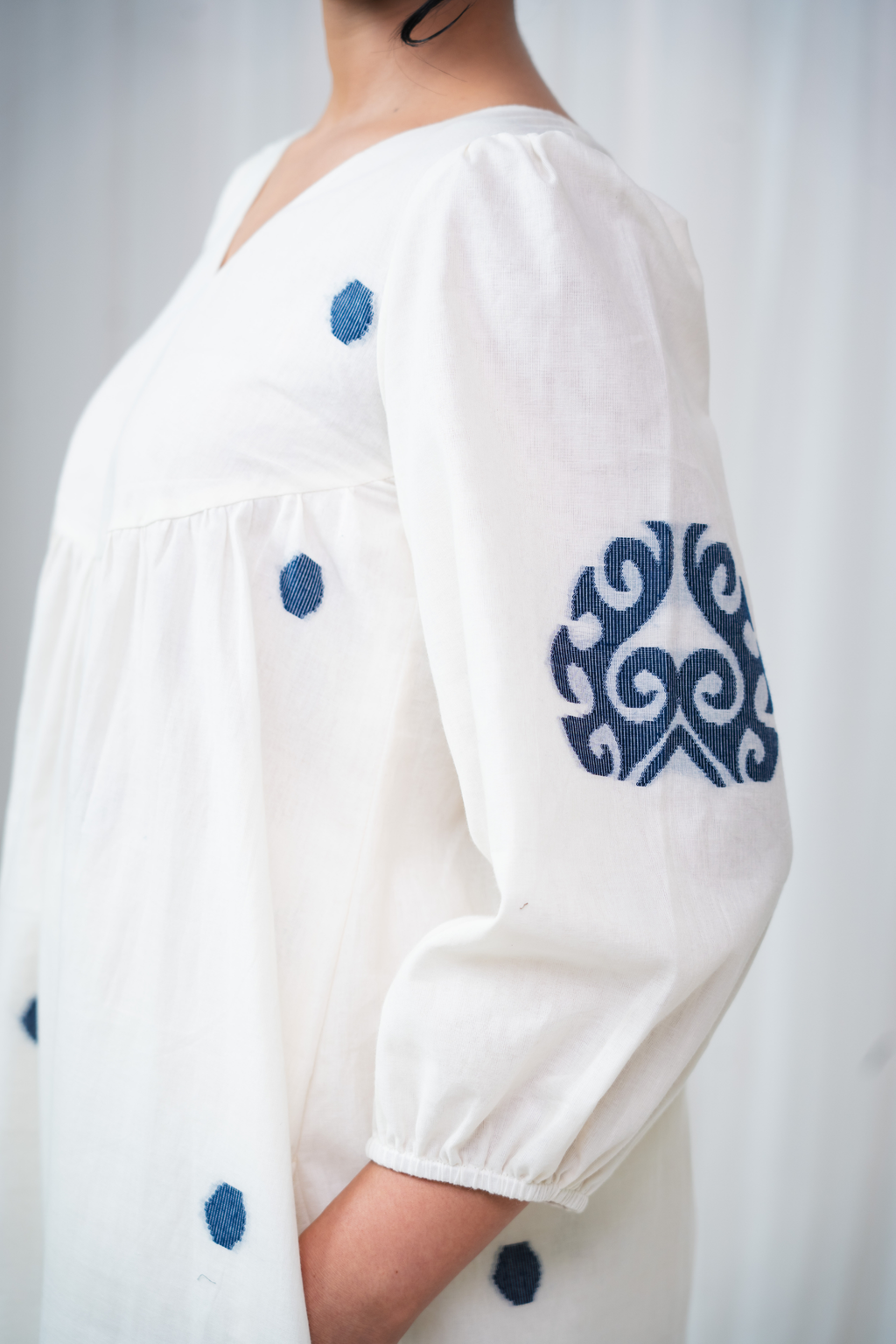 ETA Ebema Premium Cotton Cream & Navy Blue Kurta Set