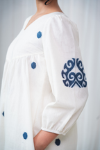 ETA Ebema Premium Cotton Cream & Navy Blue Kurta Set