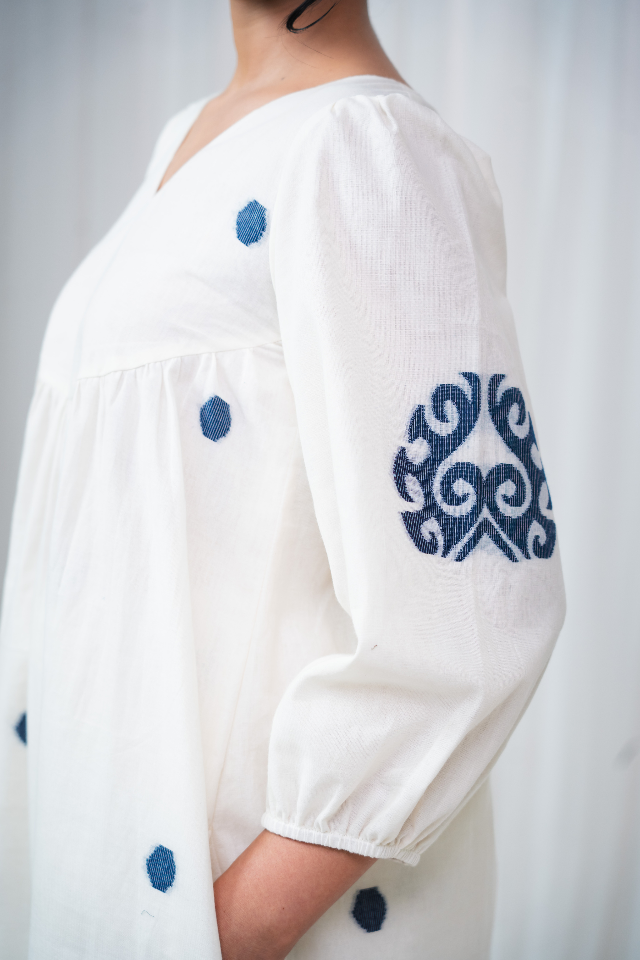 ETA Ebema Premium Cotton Cream & Navy Blue Kurta Set