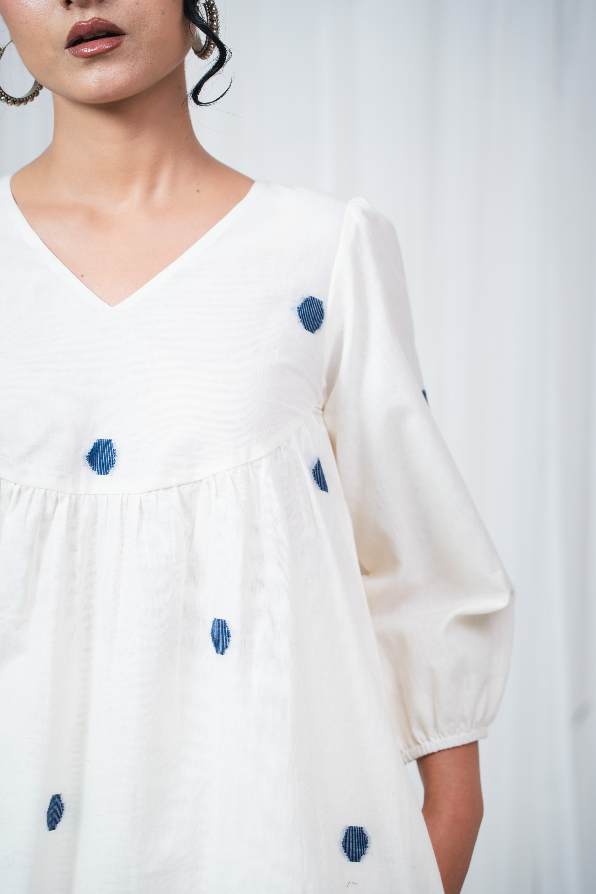 ETA Ebema Premium Cotton Cream & Navy Blue Kurta Set