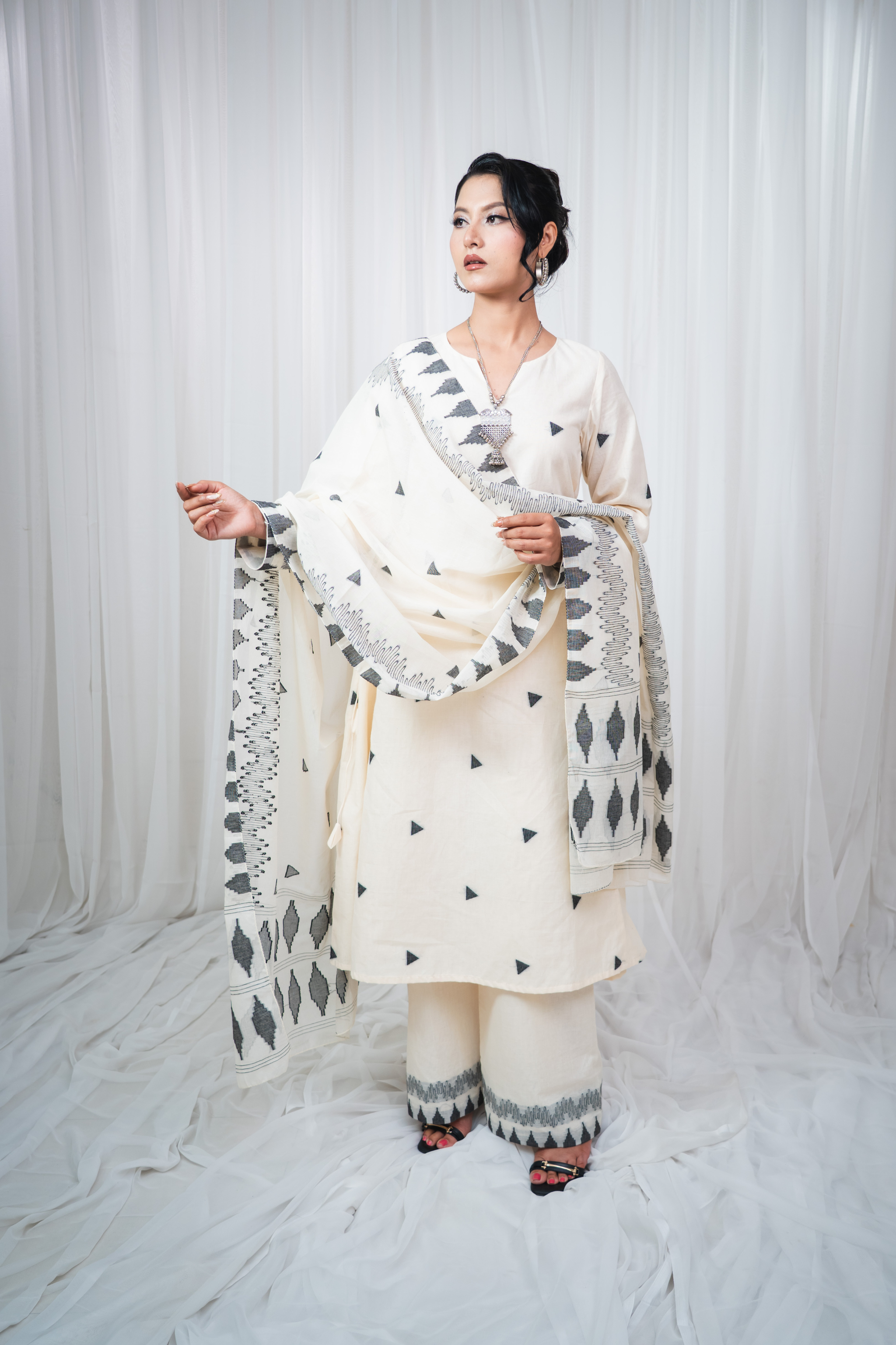 ETA Ahum – Cream Black Kurti Set