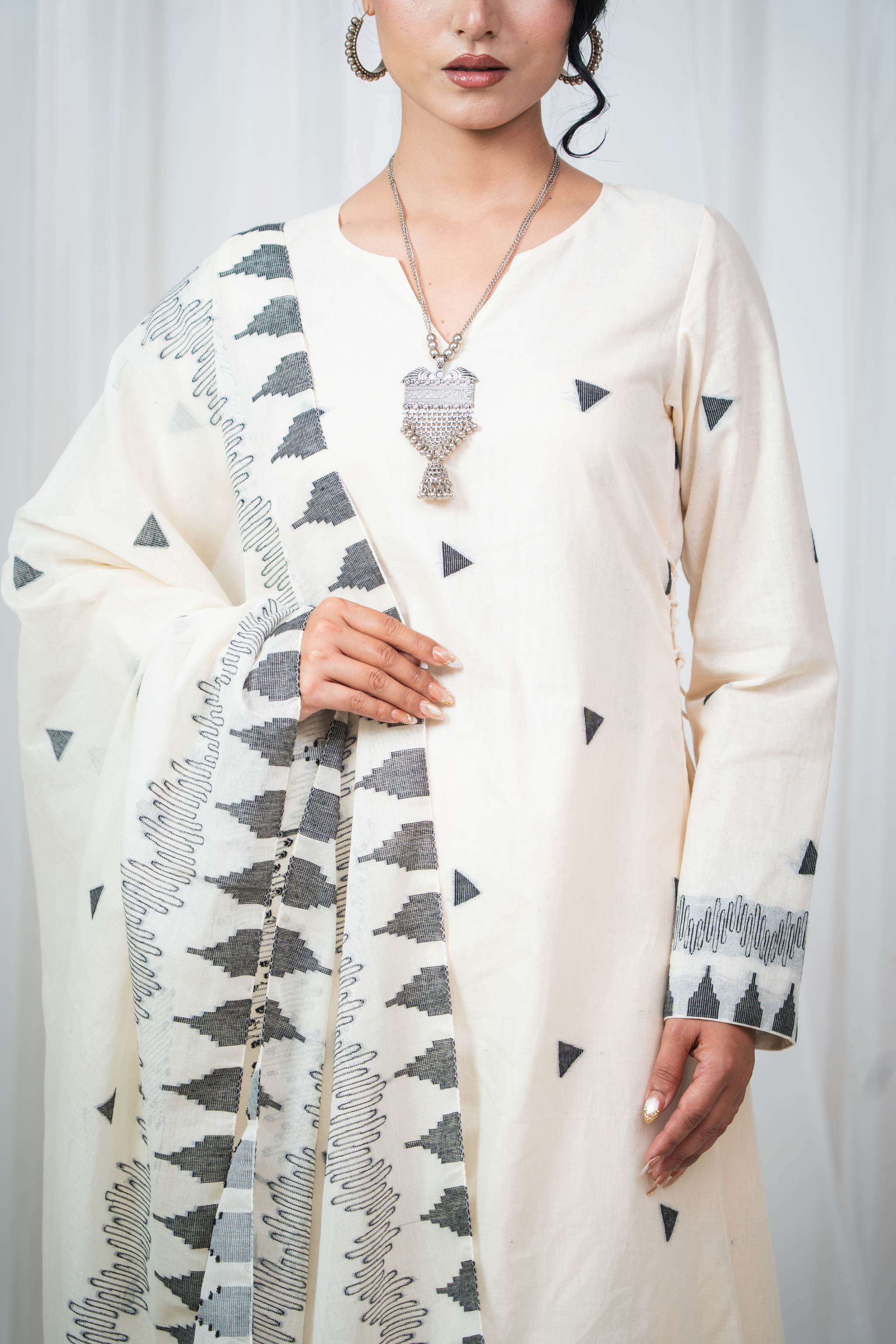 ETA Ahum – Cream Black Kurti Set