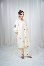 ETA Ebema Premium Cotton Cream & Black Kurta Set