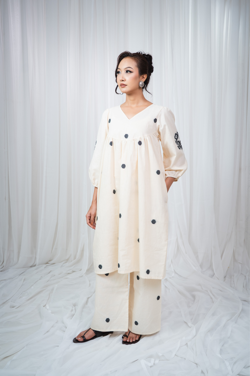 ETA Ebema Premium Cotton Cream & Black Kurta Set