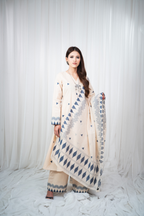 ETA Ahum Premium Cotton Cream Navy Kurta Set