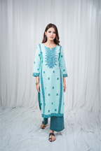 ETA Leima Premium Cotton Turquoise Kurta Set