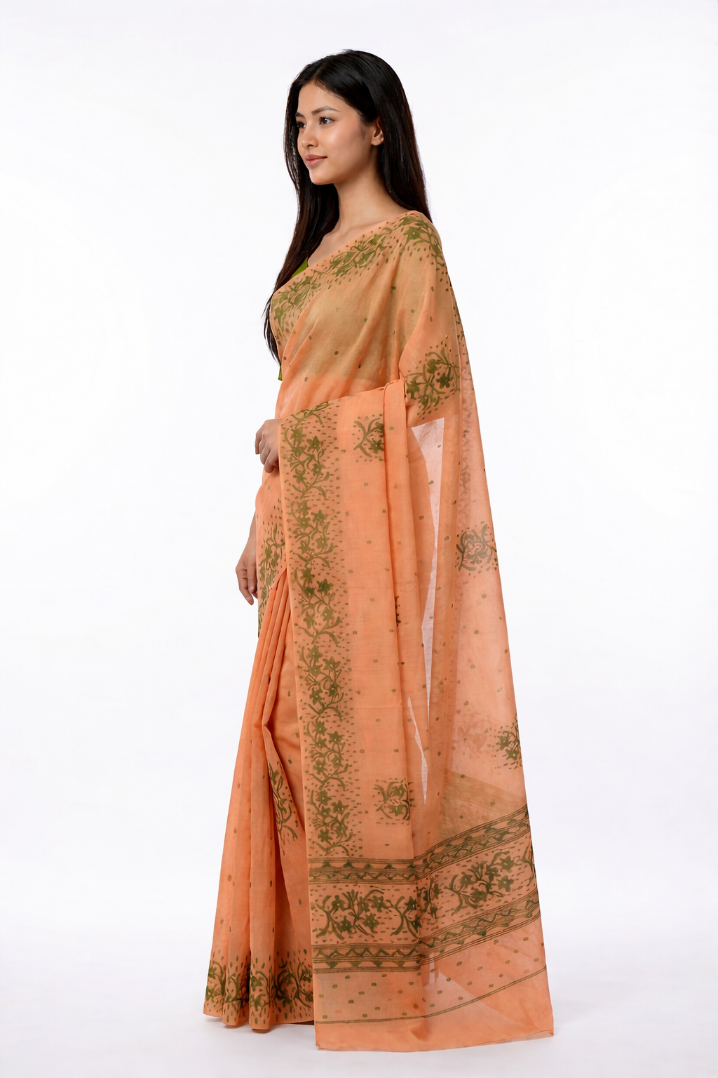 Leirang Saree Peach & Green