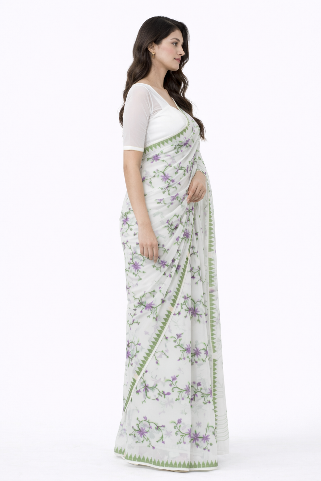Leikol Saree Lavender on White