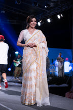 Leikol Saree Peach Sorbet on White