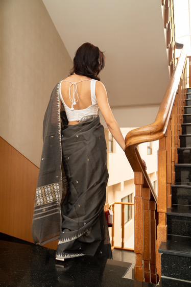 Everyday Saree – Black with Gold Border