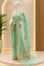 Floral 01 Saree – Ice Green Peach Sorbet