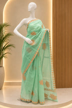 Floral 01 Saree – Ice Green Peach Sorbet