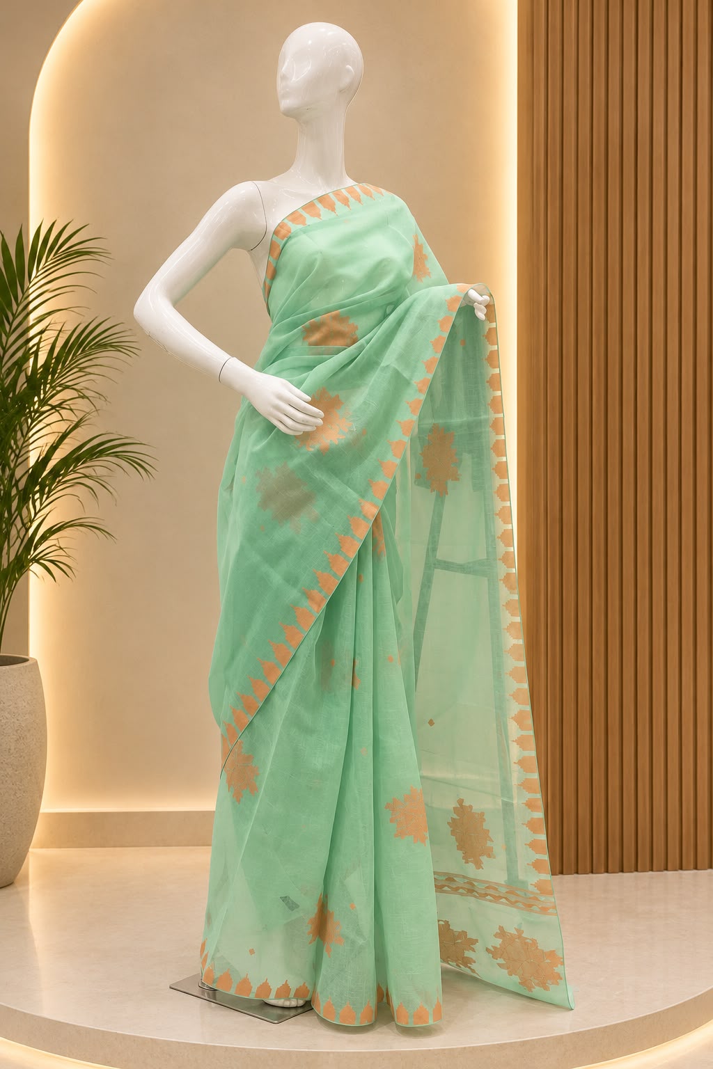 Floral 01 Saree – Ice Green Peach Sorbet
