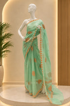Floral 01 Saree – Ice Green Peach Sorbet