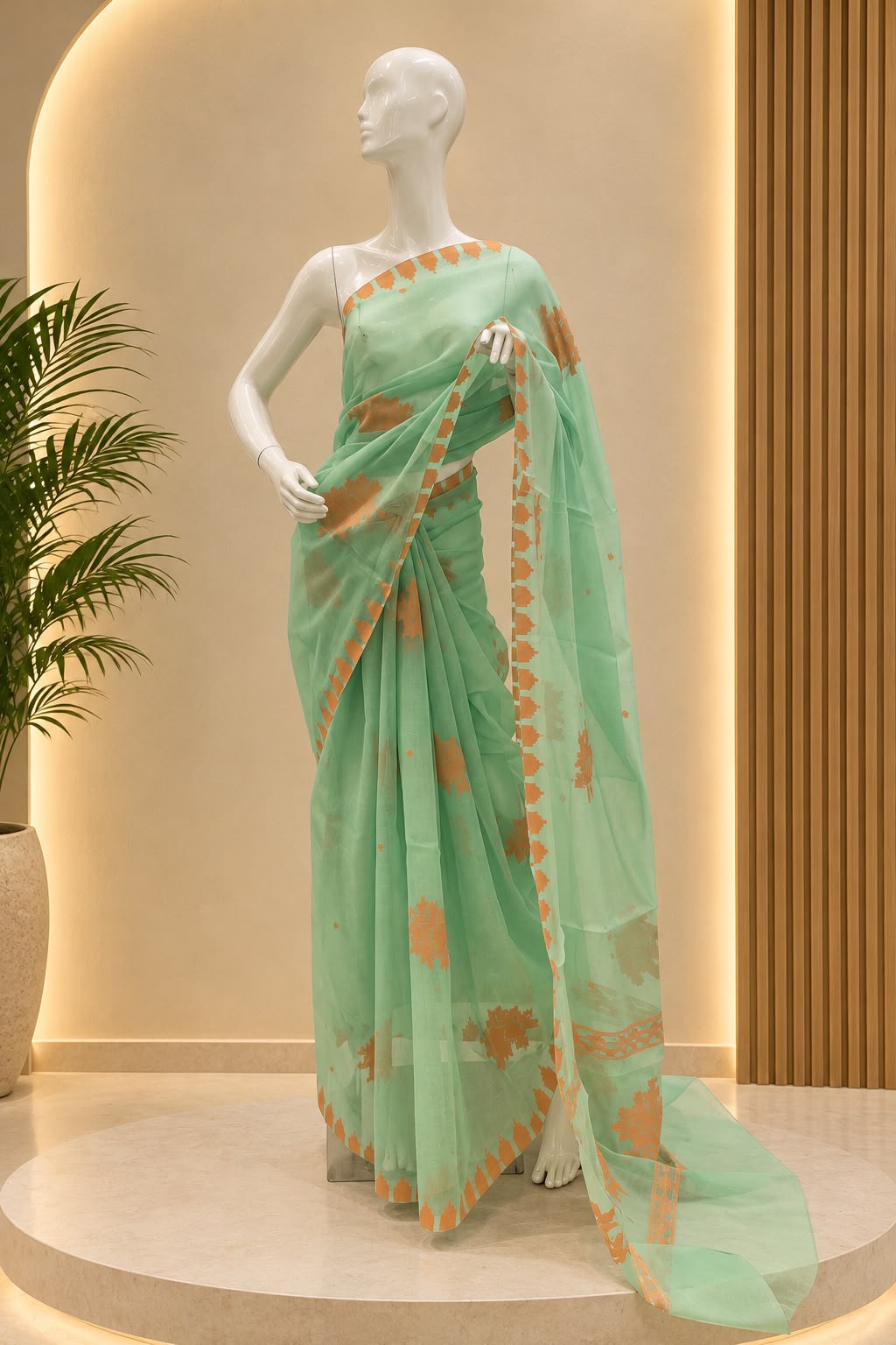 Floral 01 Saree – Ice Green Peach Sorbet
