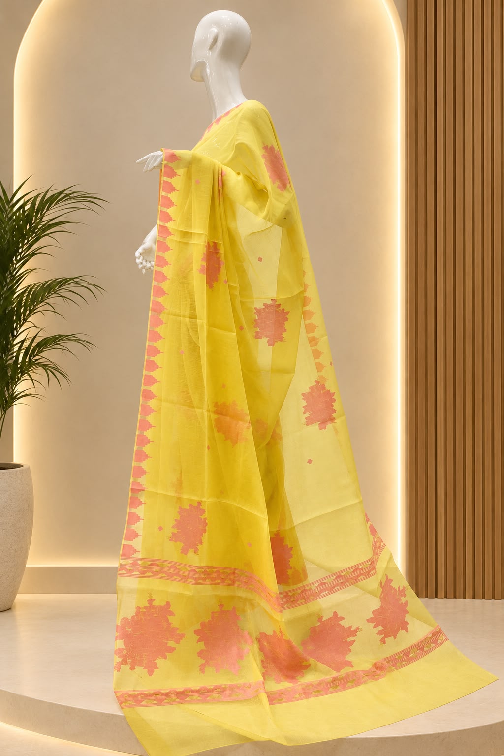Floral 01 Saree – Gold Baby Pink