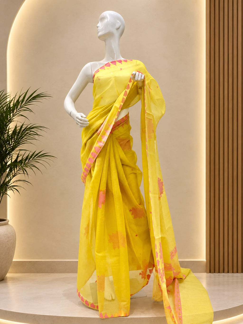 Floral 01 Saree – Gold Baby Pink