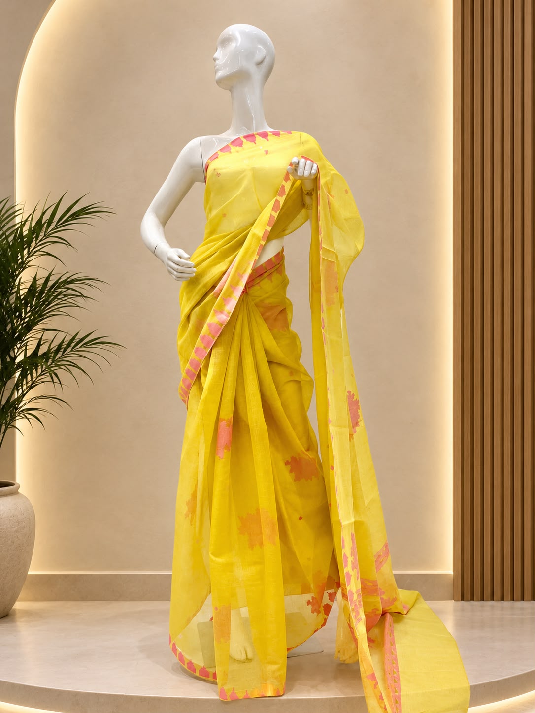 Floral 01 Saree – Gold Baby Pink
