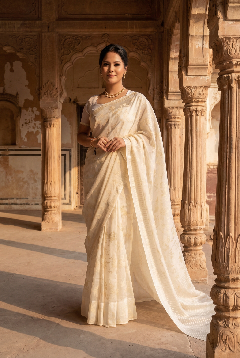 Leikol Saree Cream on White