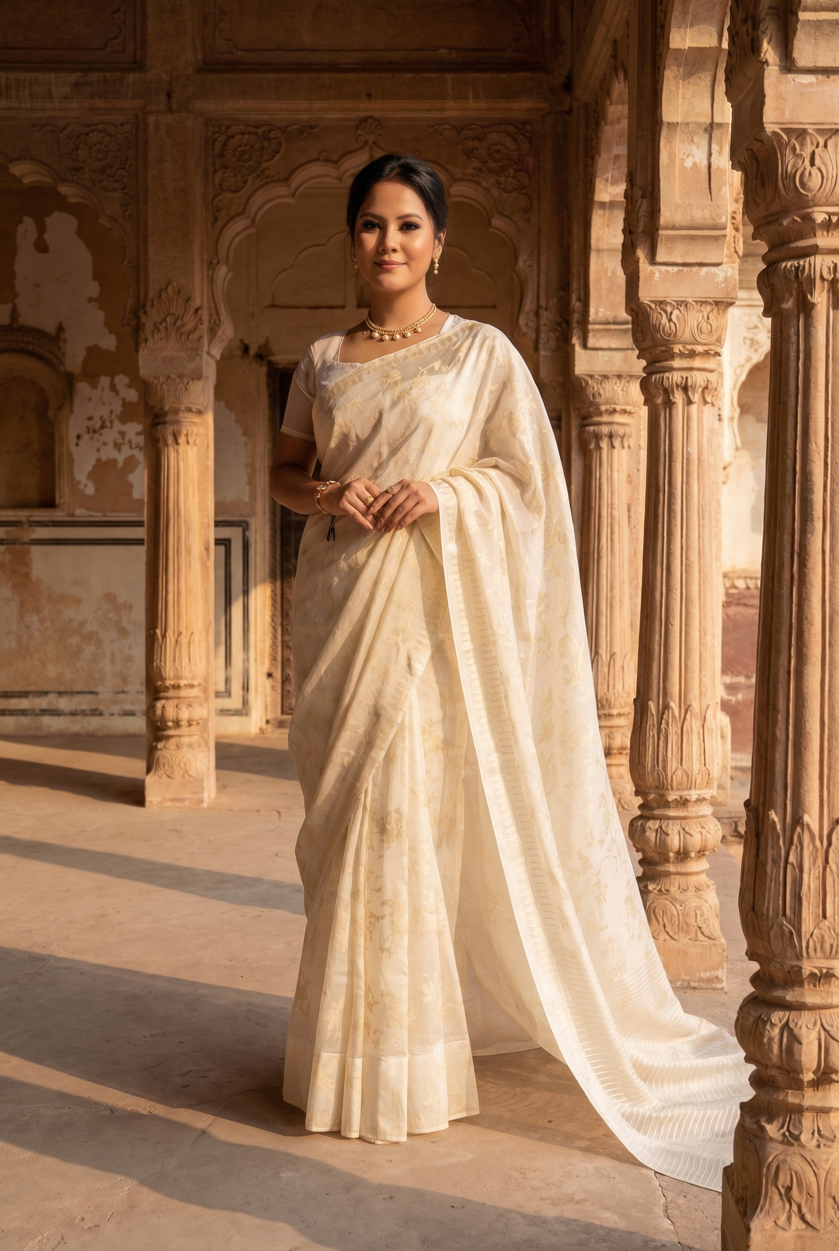 Leikol Saree Cream on White