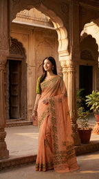 Leirang Saree Peach & Green