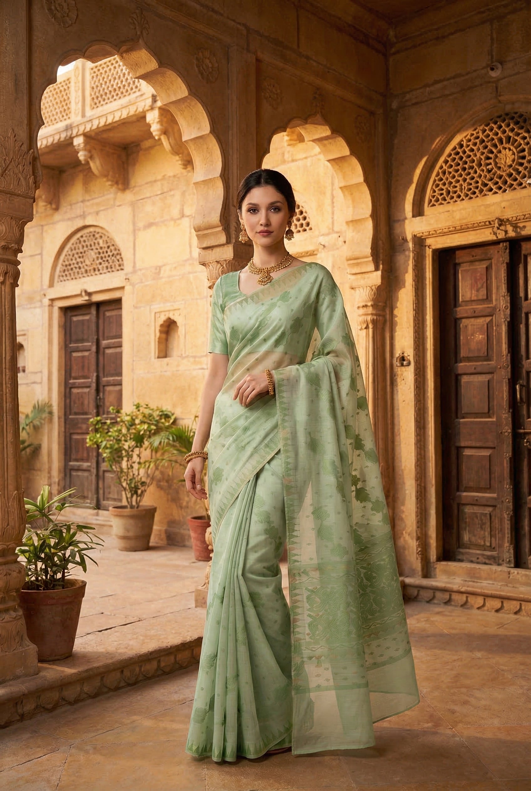 Angoor Saree Basil