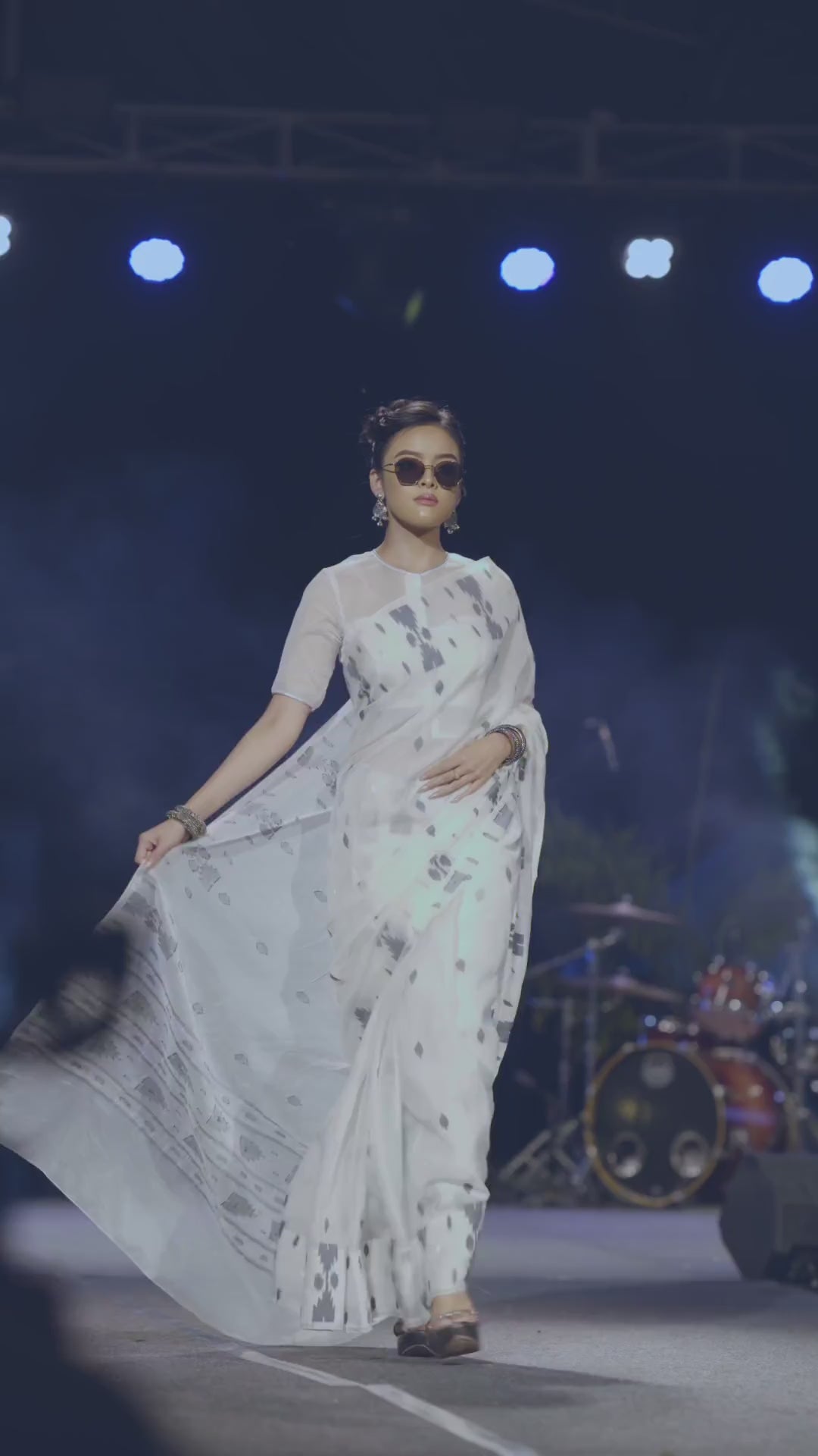 Geo Heritage Saree – Classic Grey