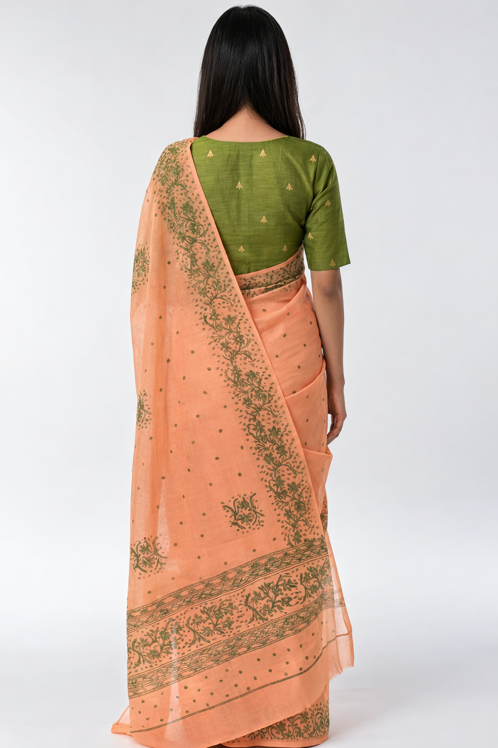 Leirang Saree Peach & Green